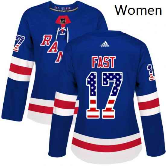 Womens Adidas New York Rangers 17 Jesper Fast Authentic Royal Blue USA Flag Fashion NHL Jersey